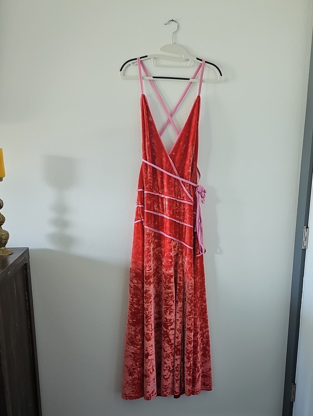 ●●FREE PEOPLE RUST ORANGE VELVET CRISS CROSS BACK MAXI DRESS SIZE XL●●